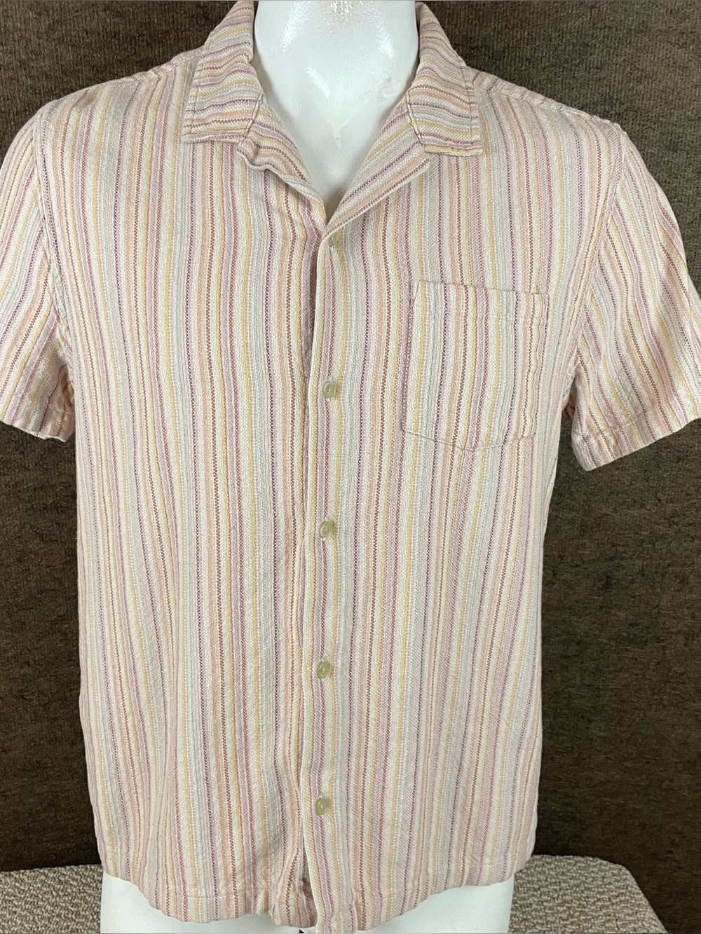 Marine Layer Shirt Mens Large Striped Short Sleeve Camp Collar Button Up 48